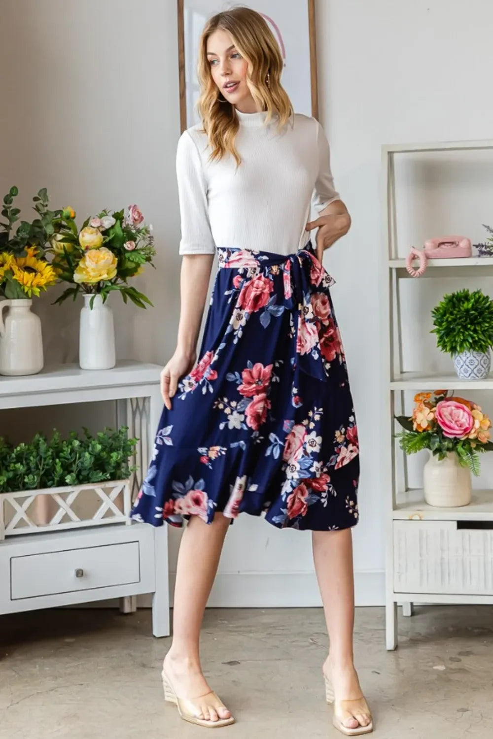 Floral Wrap Ruffled Skirt With Adjustable Tie - Southern Shores Clothing