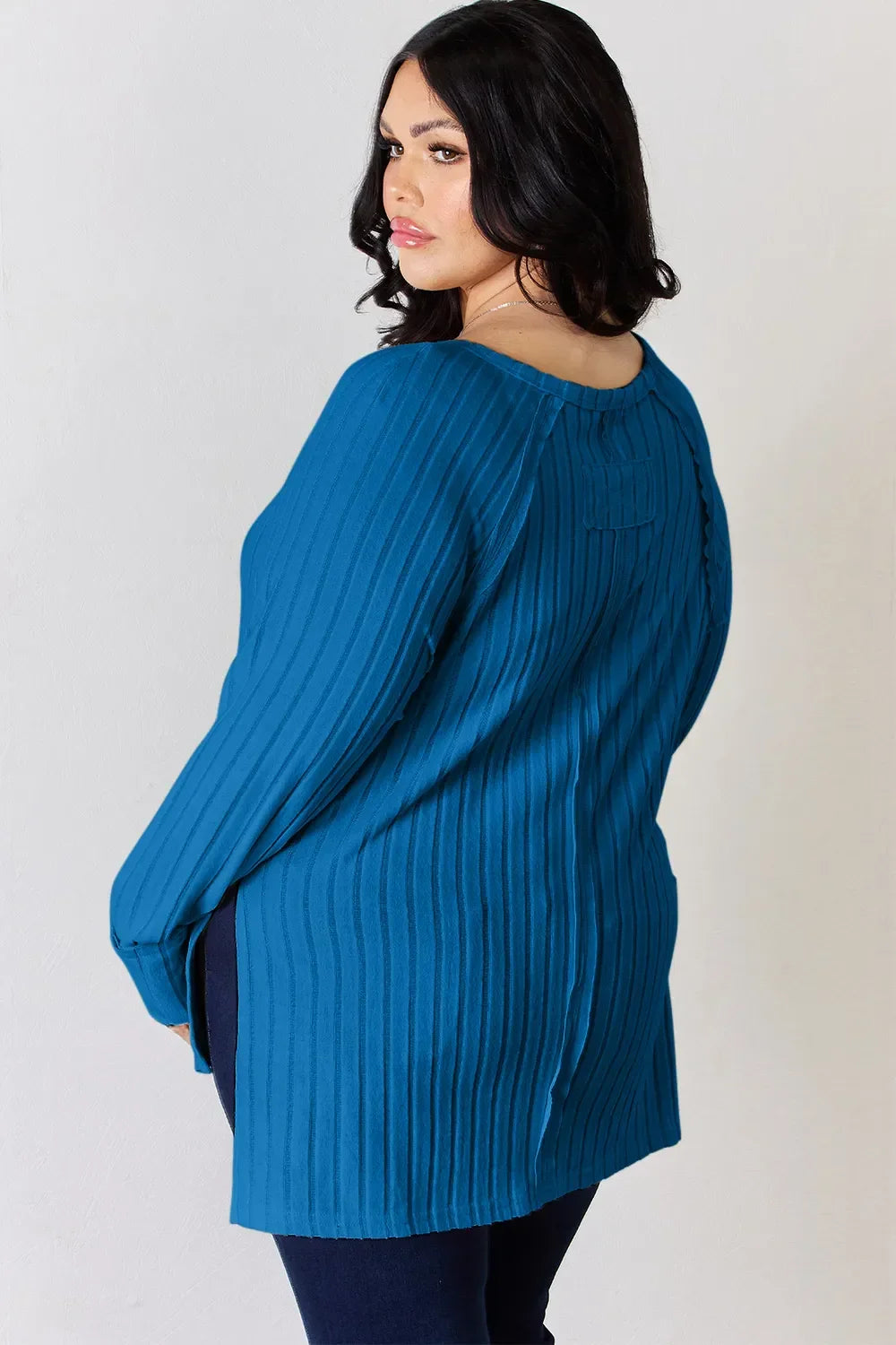Ribbed Round Neck Slit T Shirt With Stretch - Southern Shores Clothing