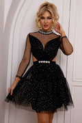Cutout Mock Neck Mesh Dress - Southern Shores Clothing