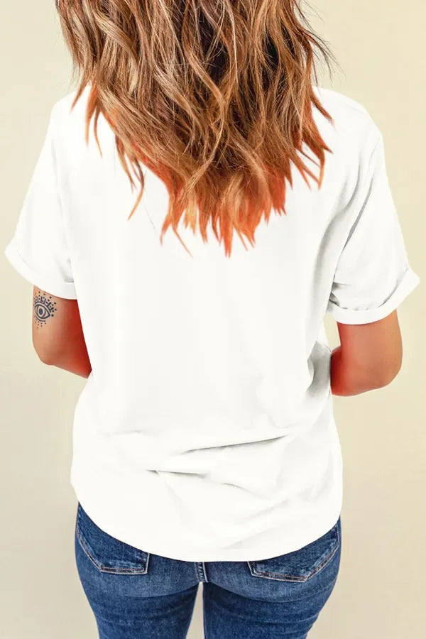 Sequined Flag Round Neck Short Sleeve Tee - Southern Shores Clothing