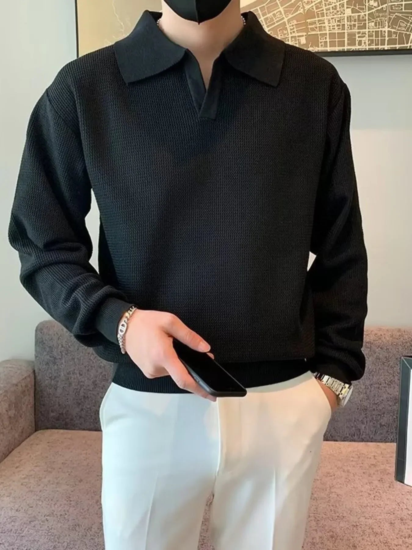 Plus Size Breathable Waffle-Knit Polo Top
