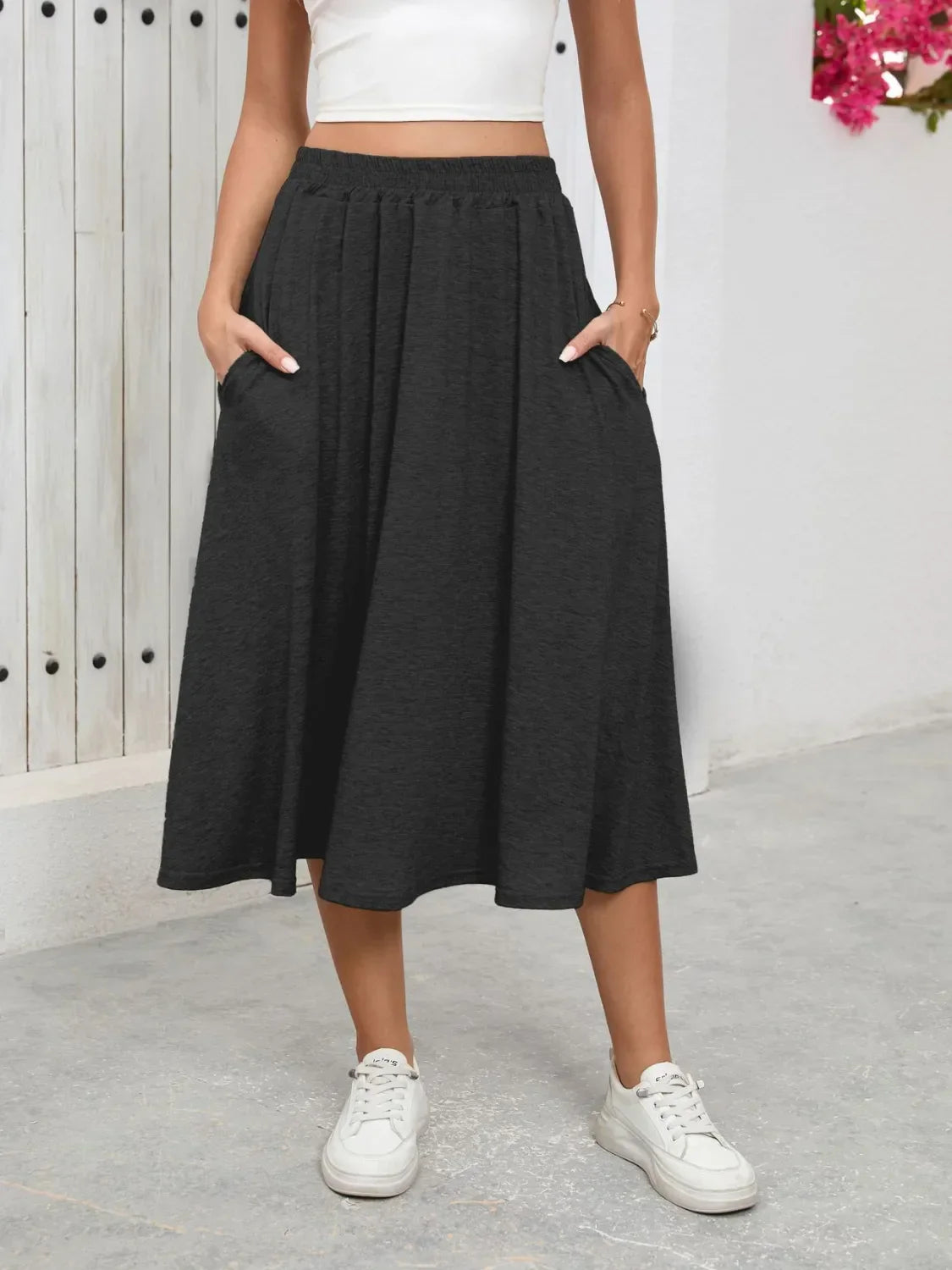 Relaxed Fit Elastic Waist Skirt With Pockets - Southern Shores Clothing