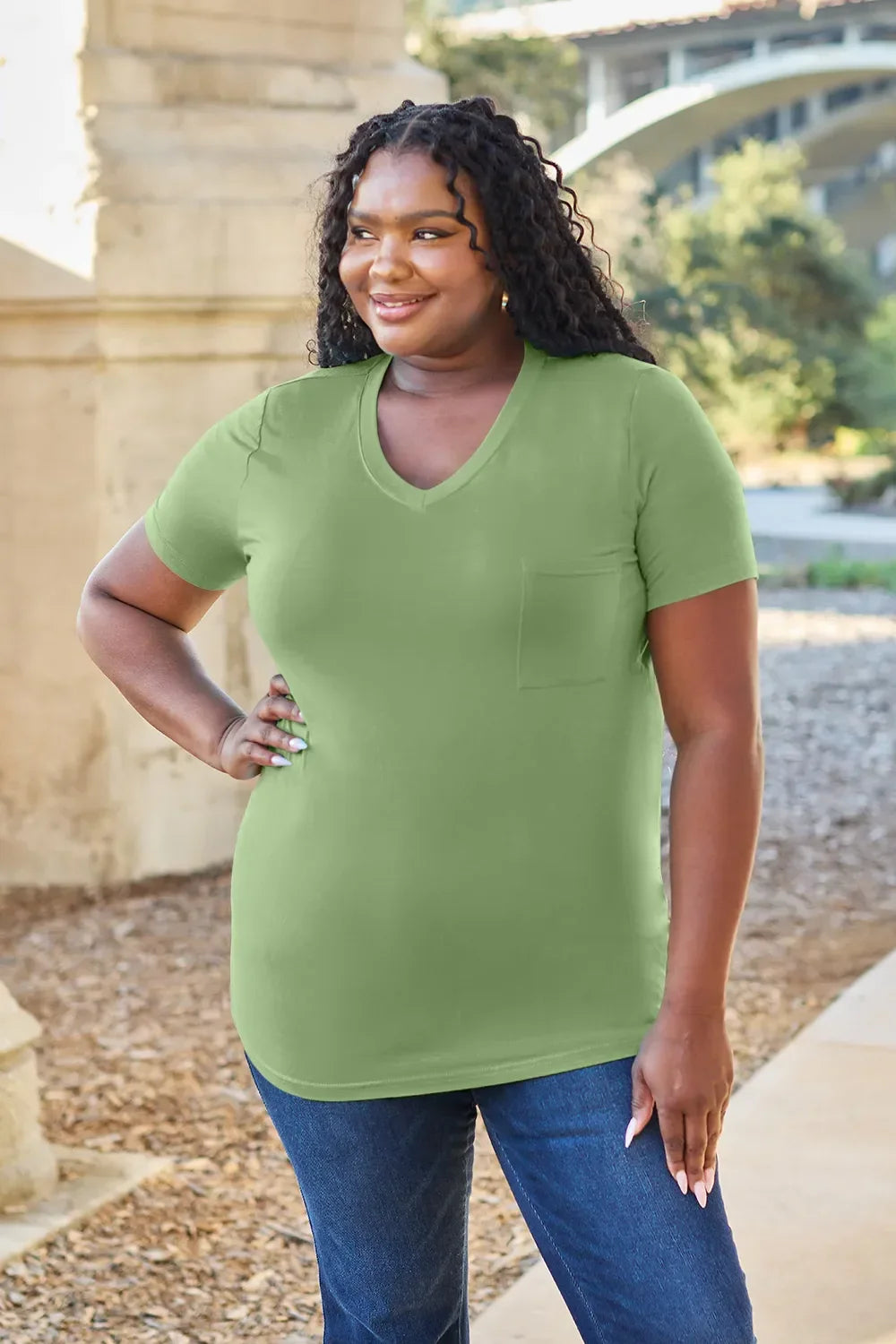 Basic Bae Bamboo Full Size V-Neck Short Sleeve T-Shirt - Southern Shores Clothing
