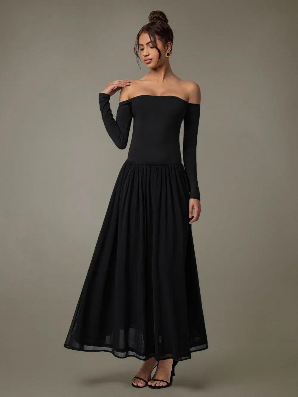 Off Shoulder Long Sleeve Maxi Dress Coastal Style - Southern Shores Clothing