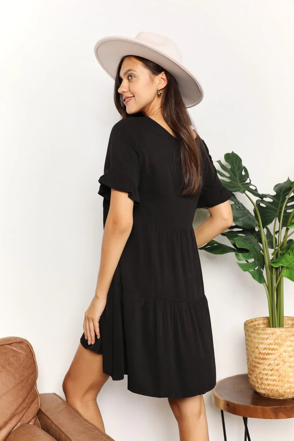 Mandy V-Neck Flounce Sleeve Tiered Dress - Southern Shores Clothing