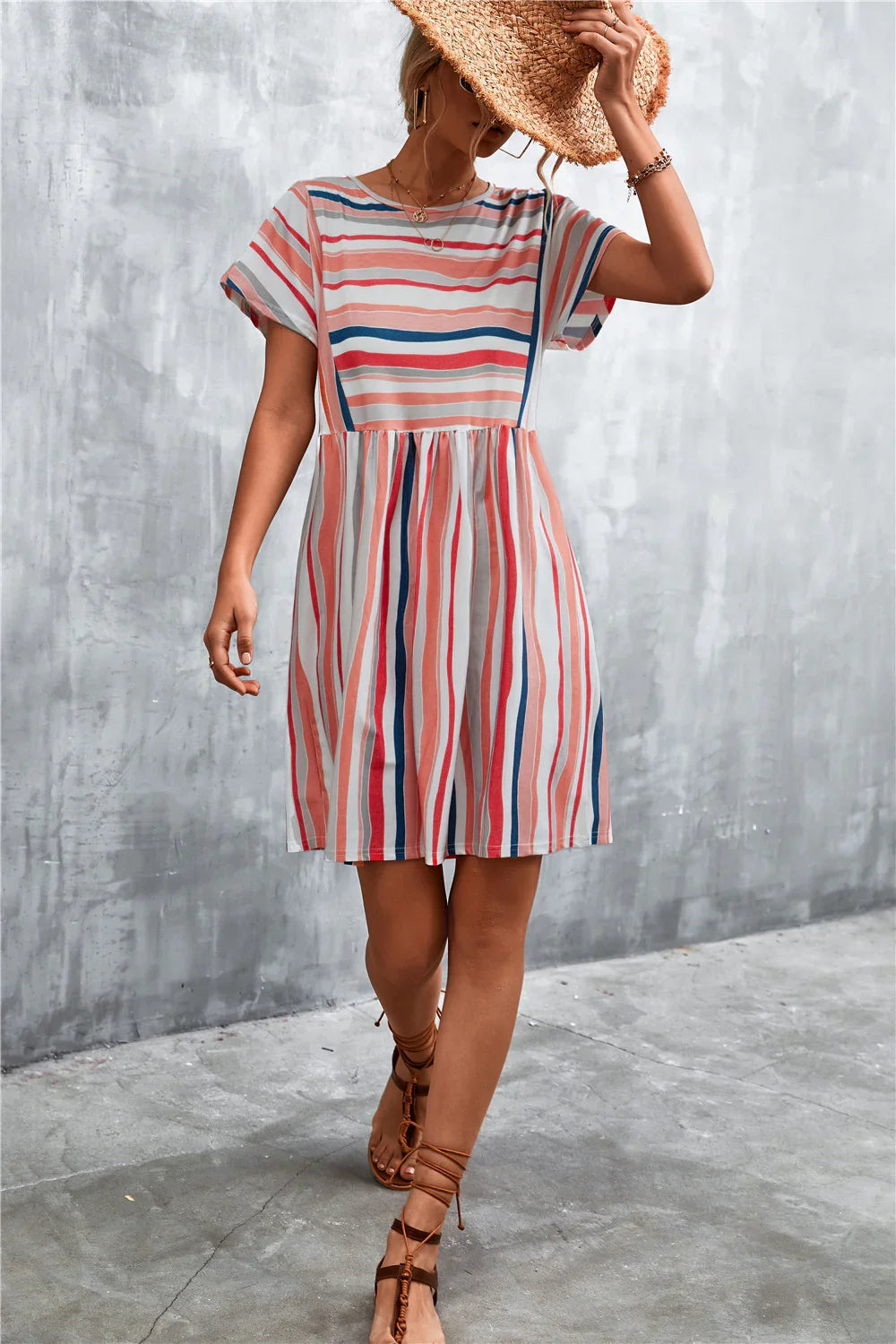 Striped Round Neck Dress - Southern Shores Clothing