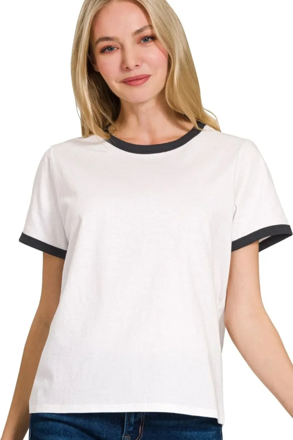 Cotton Blend Short Sleeve Contrast Binding Tee - Southern Shores Clothing