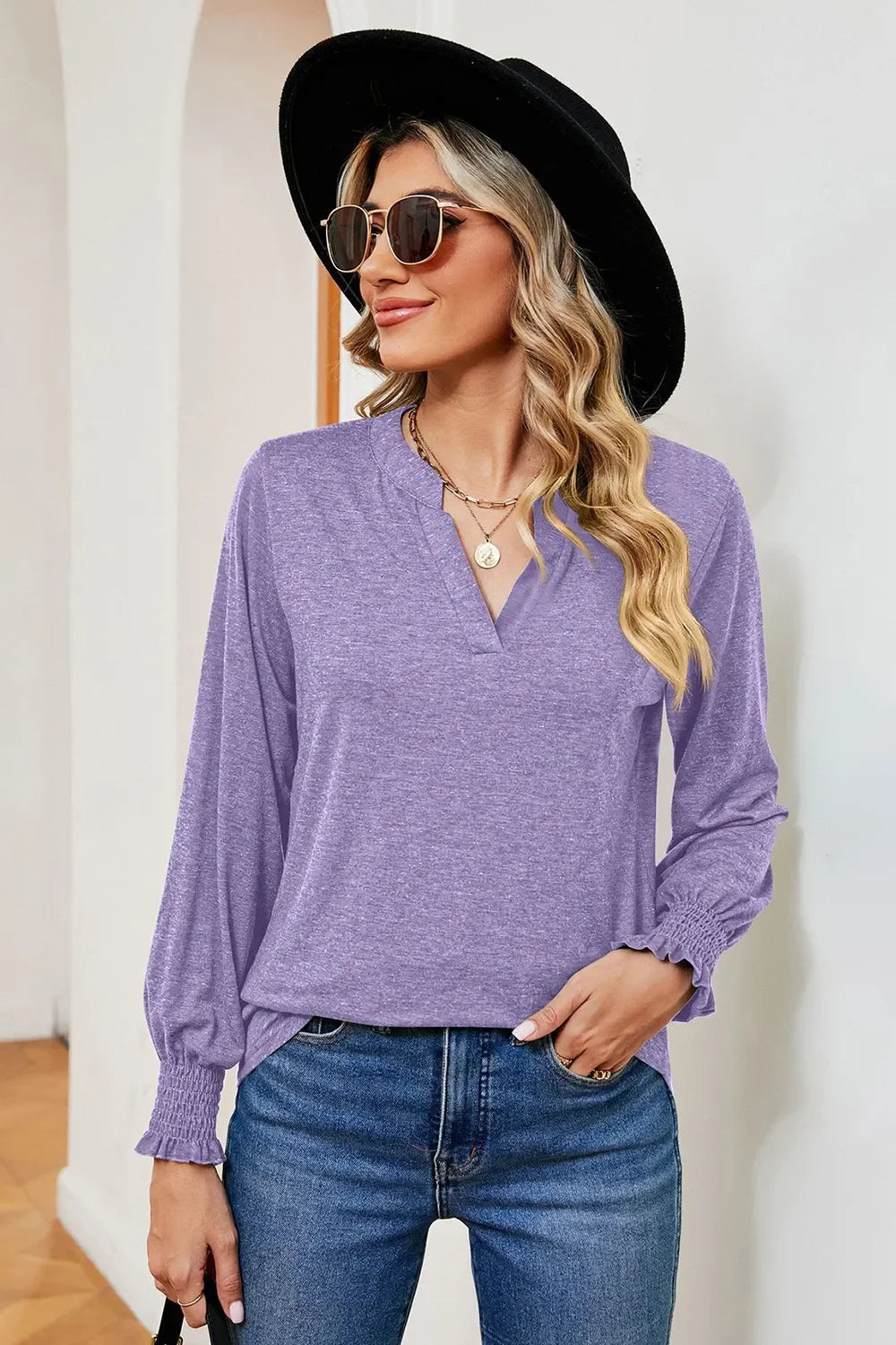 Notched Lantern Sleeve T-Shirt - Southern Shores Clothing