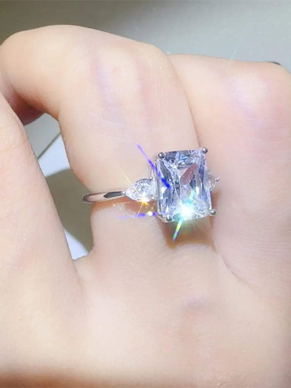 3 Carat Moissanite Sterling Silver Square Ring