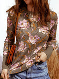 Floral Print Waffle Textured Long Sleeve Top - Southern Shores Clothing