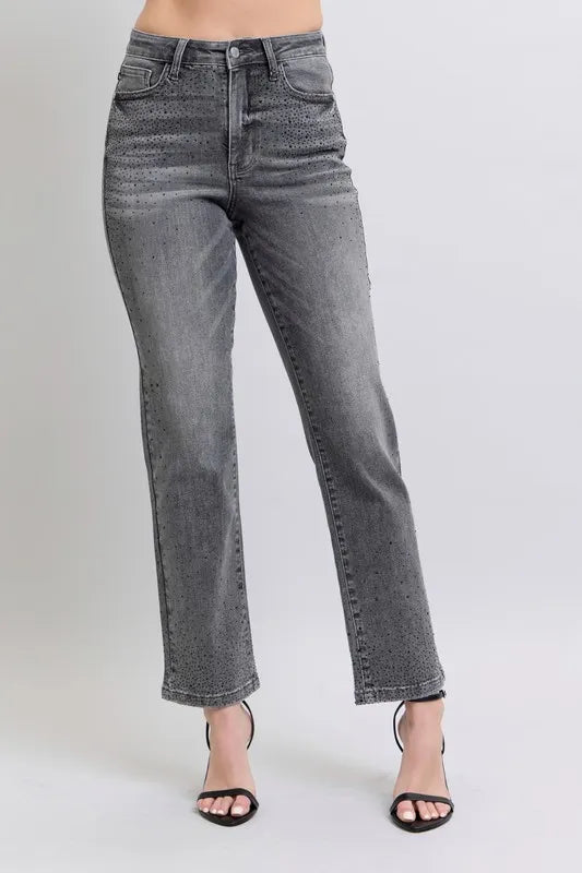 Coastal Judy Blue High Waist Rhinestone Straight Jeans