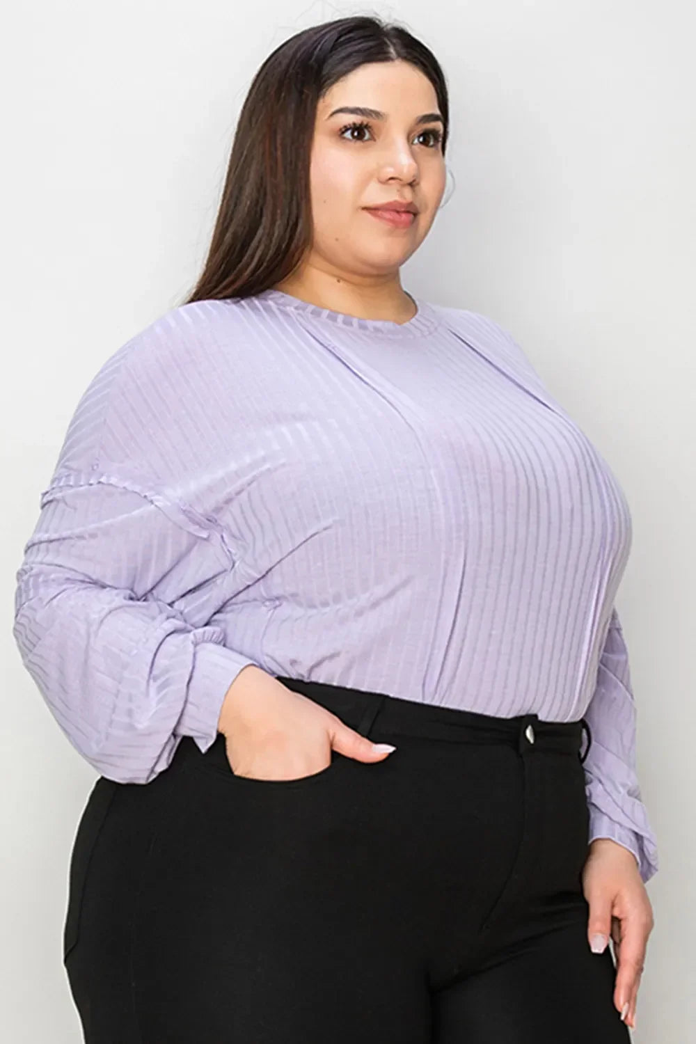 Ribbed Round Neck Long Sleeve T Shirt Basics - Southern Shores Clothing