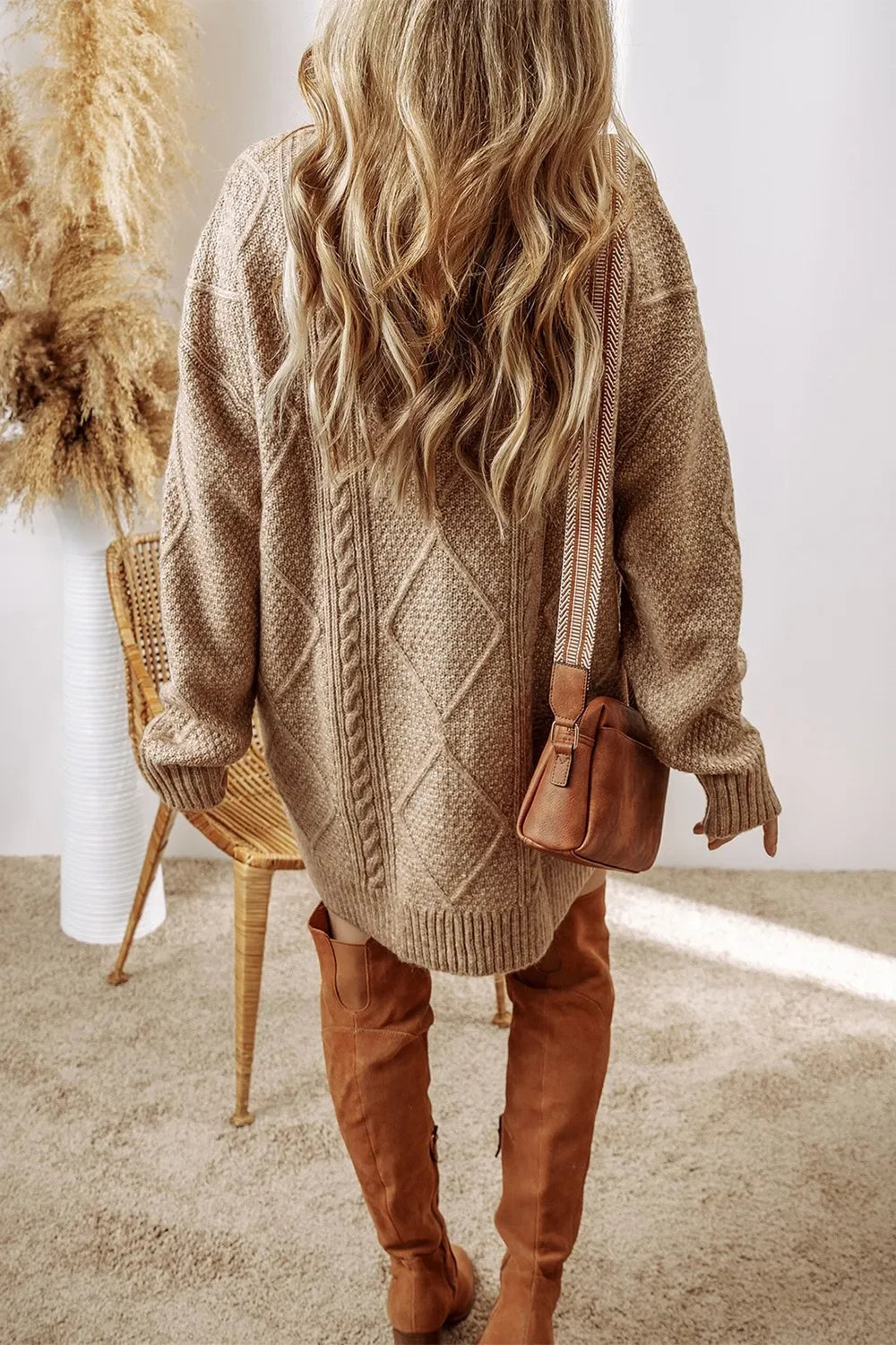 Casual Cable-Knit Round Neck Sweater Dress - Southern Shores Clothing