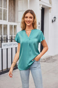 V Neck Flutter Sleeve Satin Top Solid Casual - Southern Shores Clothing