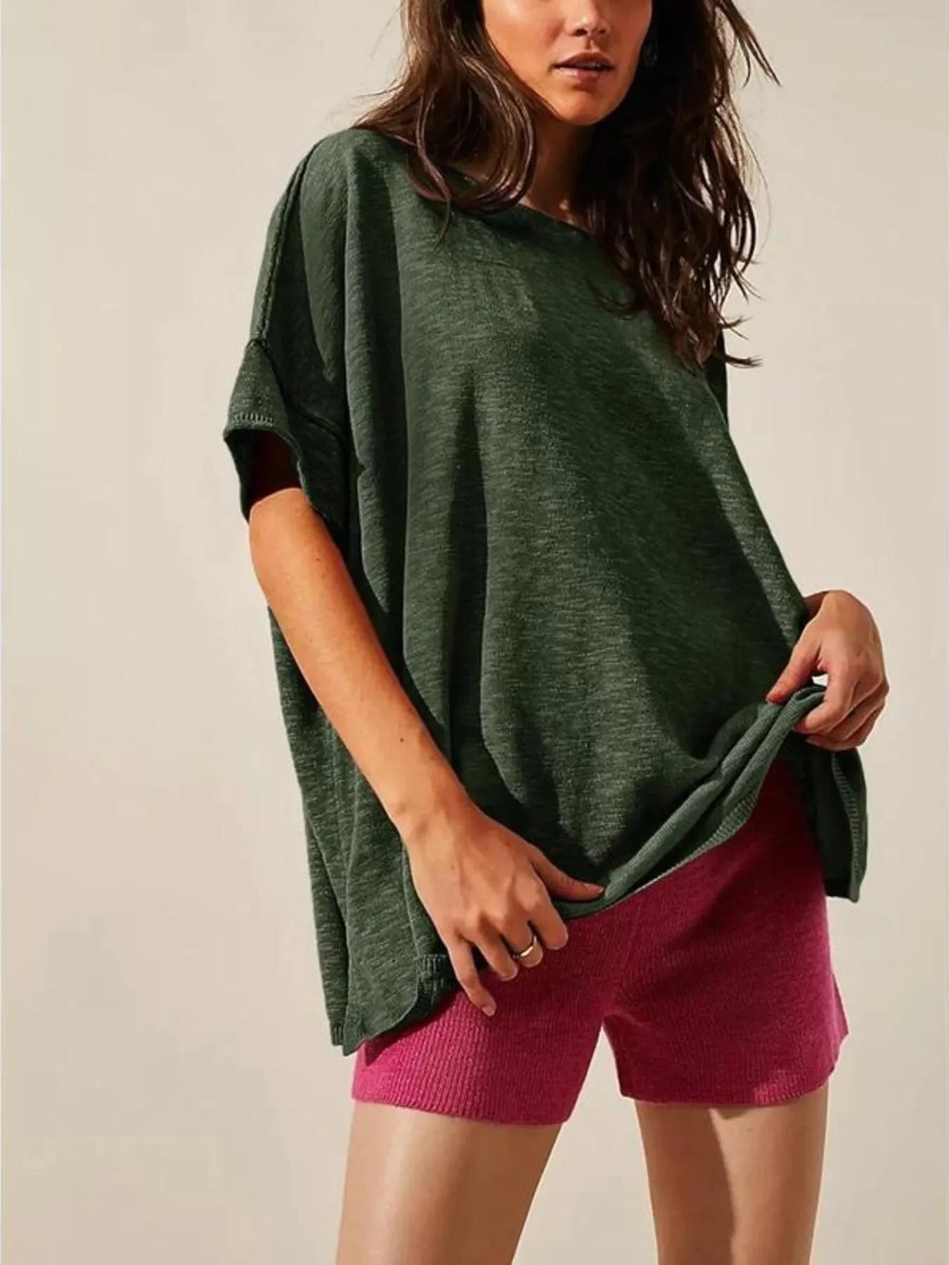 Oversized Round Neck Drop Shoulder Stretchy T Shirt - Southern Shores Clothing