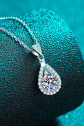 Teardrop Moissanite Halo Necklace In Sterling Silver - Southern Shores Clothing