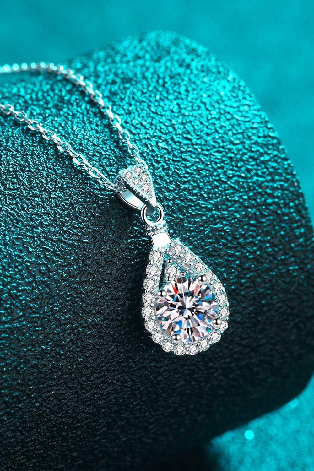 Teardrop Moissanite Halo Necklace In Sterling Silver - Southern Shores Clothing