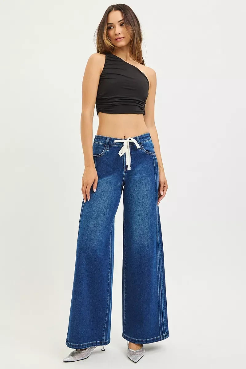 Risen Mid Rise Wide Side Pintuck Jeans Plus Size
