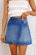 Wrapped Crossed Waist Denim Mini Skirt Casual Wear - Southern Shores Clothing