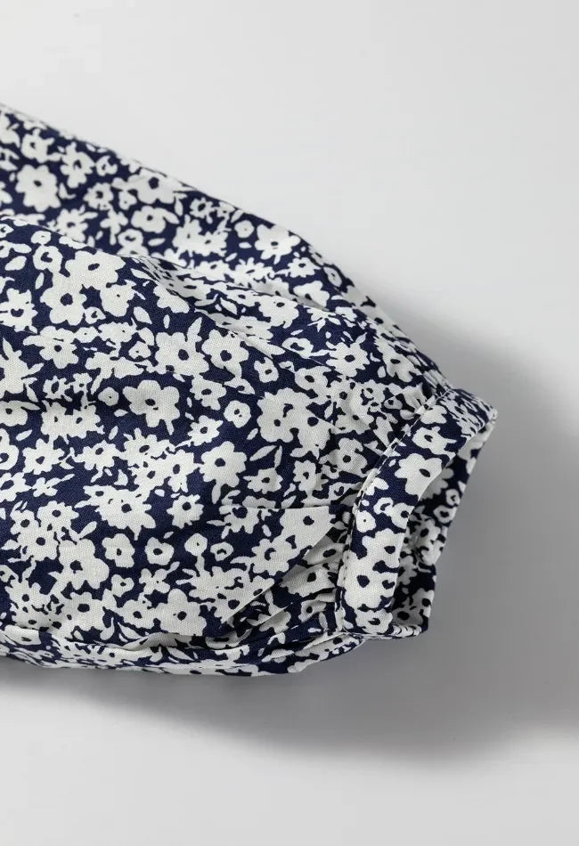 Elegant Floral Print Notched Long Sleeve Cotton Blouse - Southern Shores Clothing
