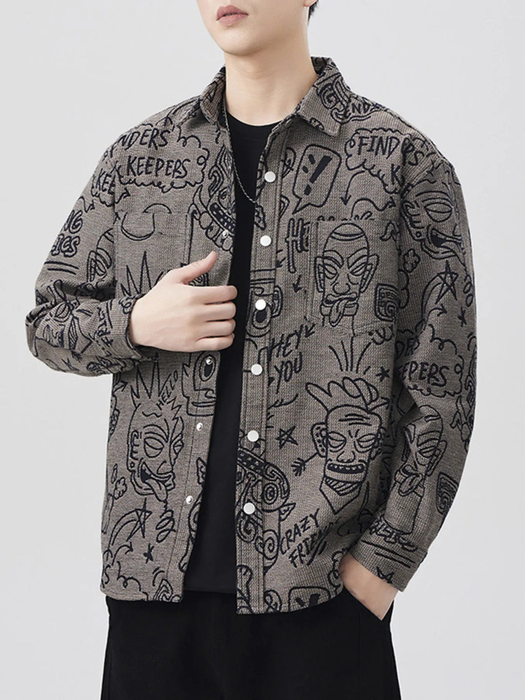 Men's Plus Size Graffiti Print Casual Shirt