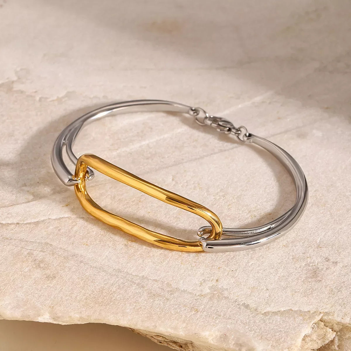 Two-Tone Geometric Link Bracelet With 18K Gold Plating - Southern Shores Clothing