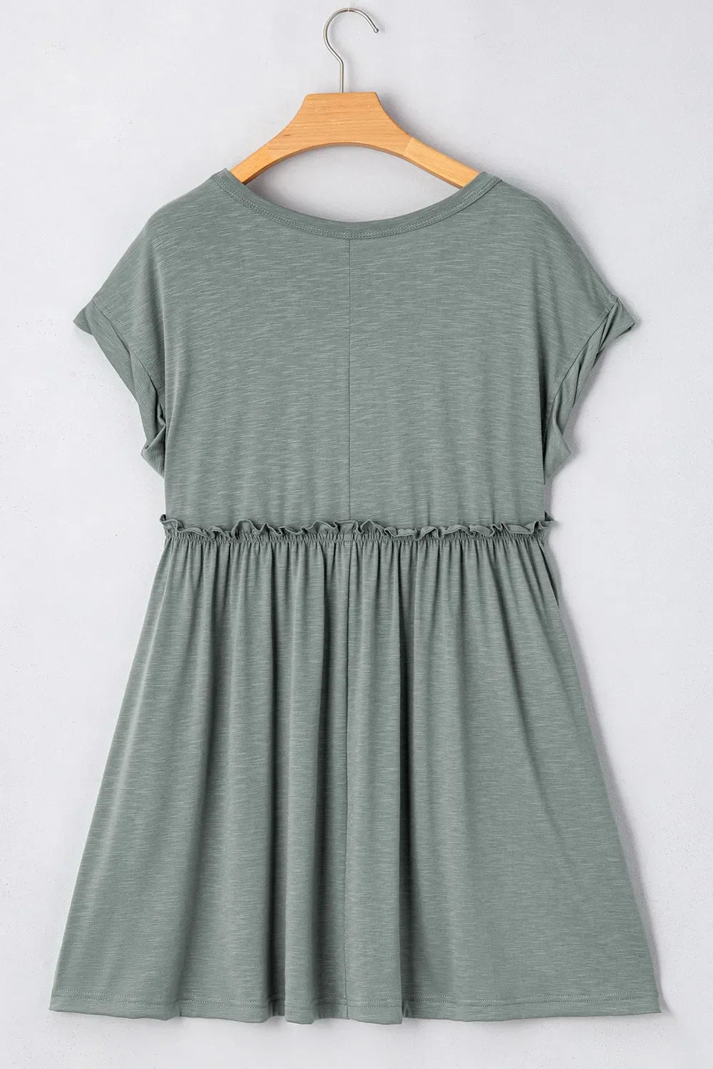 Frilled Gathered Seam Round Neck T Shirt Dress With Stretch - Southern Shores Clothing