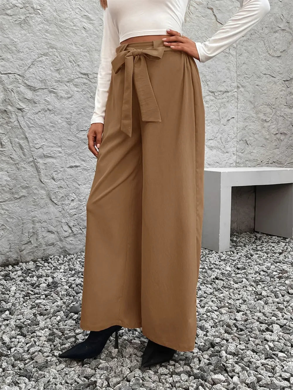 Tied High Waist Wide Leg Pants Coastal Comfort - Southern Shores Clothing