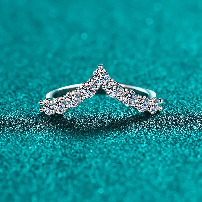 Moissanite Sterling Silver V Shape Ring 0.9ct - Southern Shores Clothing
