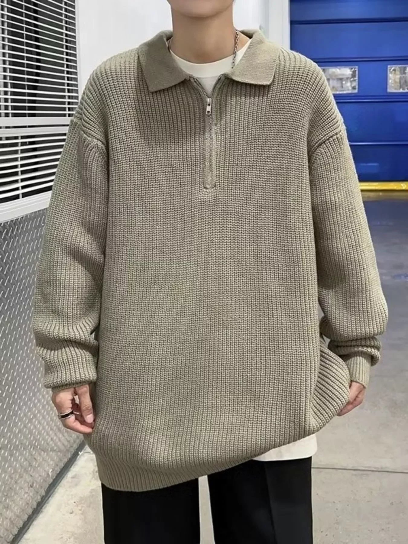 Plus Size Quarter Zip Drop Shoulder Sweater