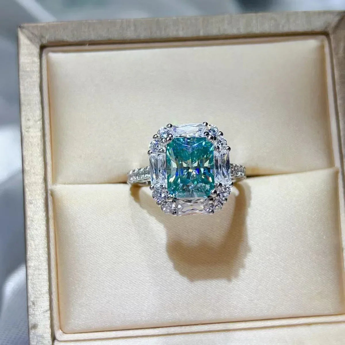 3 Carat Moissanite Ring In Sterling Silver With Halo Accents - Southern Shores Clothing