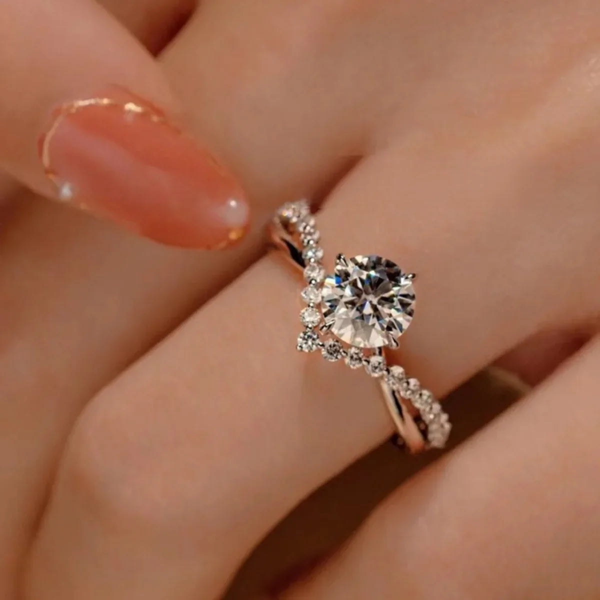 Elegant Moissanite Ring In Sterling Silver With Pave Band - Southern Shores Clothing