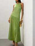Pleated Halter Neck Maxi Dress For Warm Weather Elegance - Southern Shores Clothing