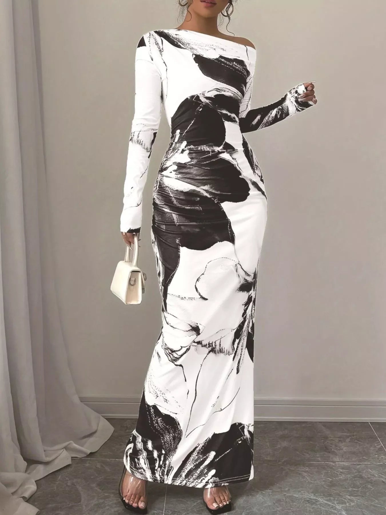 Floral One Shoulder Long Sleeve Maxi Dress - Southern Shores Clothing