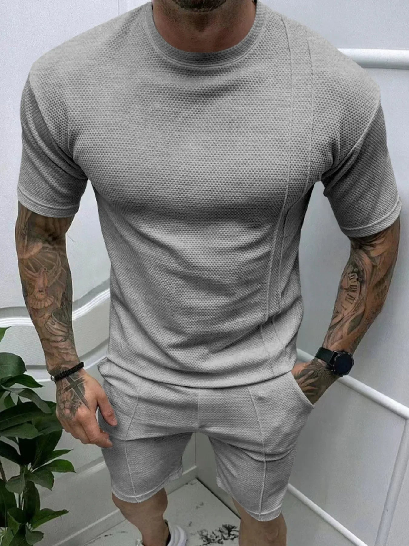Men's Full Size Round Neck Tee and Shorts Set Plus Size - Southern Shores Clothing