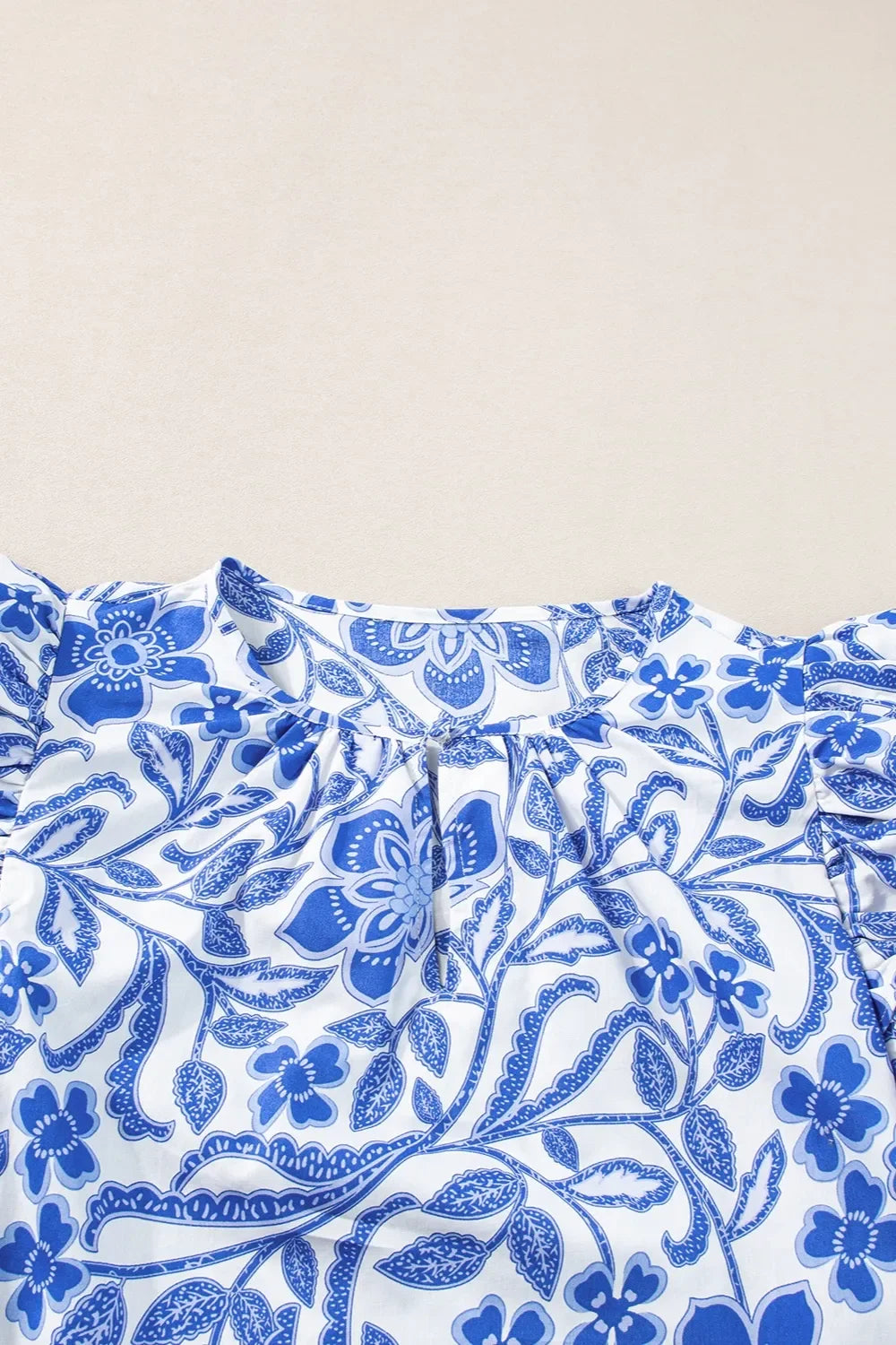 Printed Notched Half Sleeve Cotton Blouse - Southern Shores Clothing