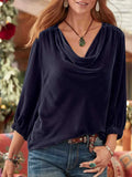 Stretchy Cowl Neck Three-Quarter Sleeve Top - Southern Shores Clothing