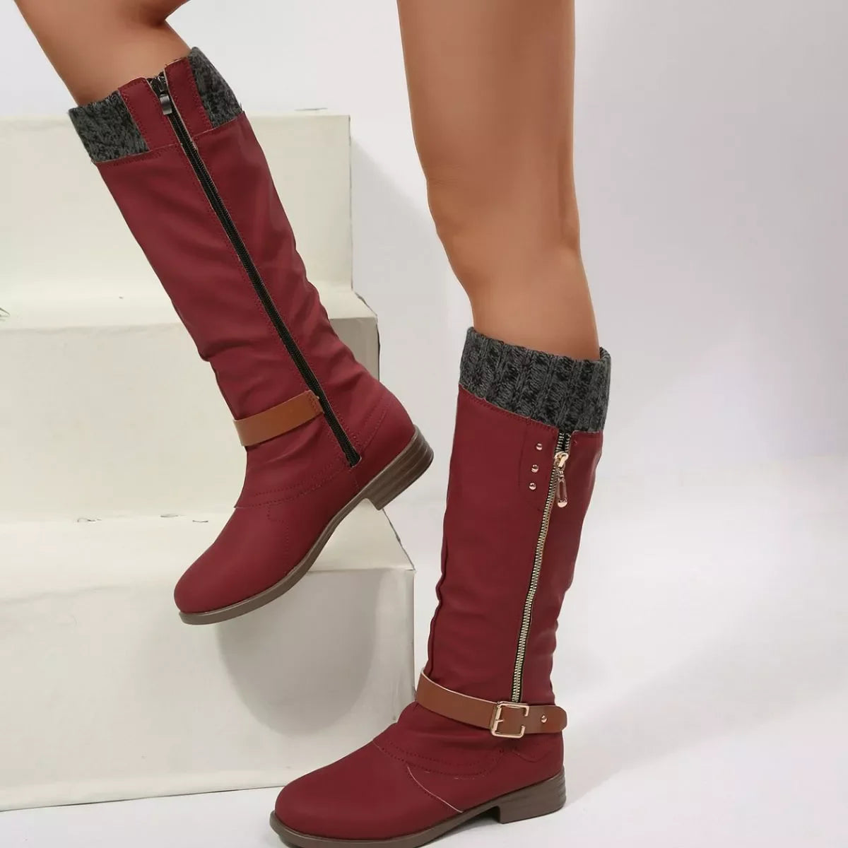 Round Toe Block Heel Boots Suede Rubber Casual - Southern Shores Clothing