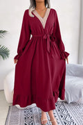 Casual Coastal Contrast Belted Flounce Sleeve Dress - Southern Shores Clothing