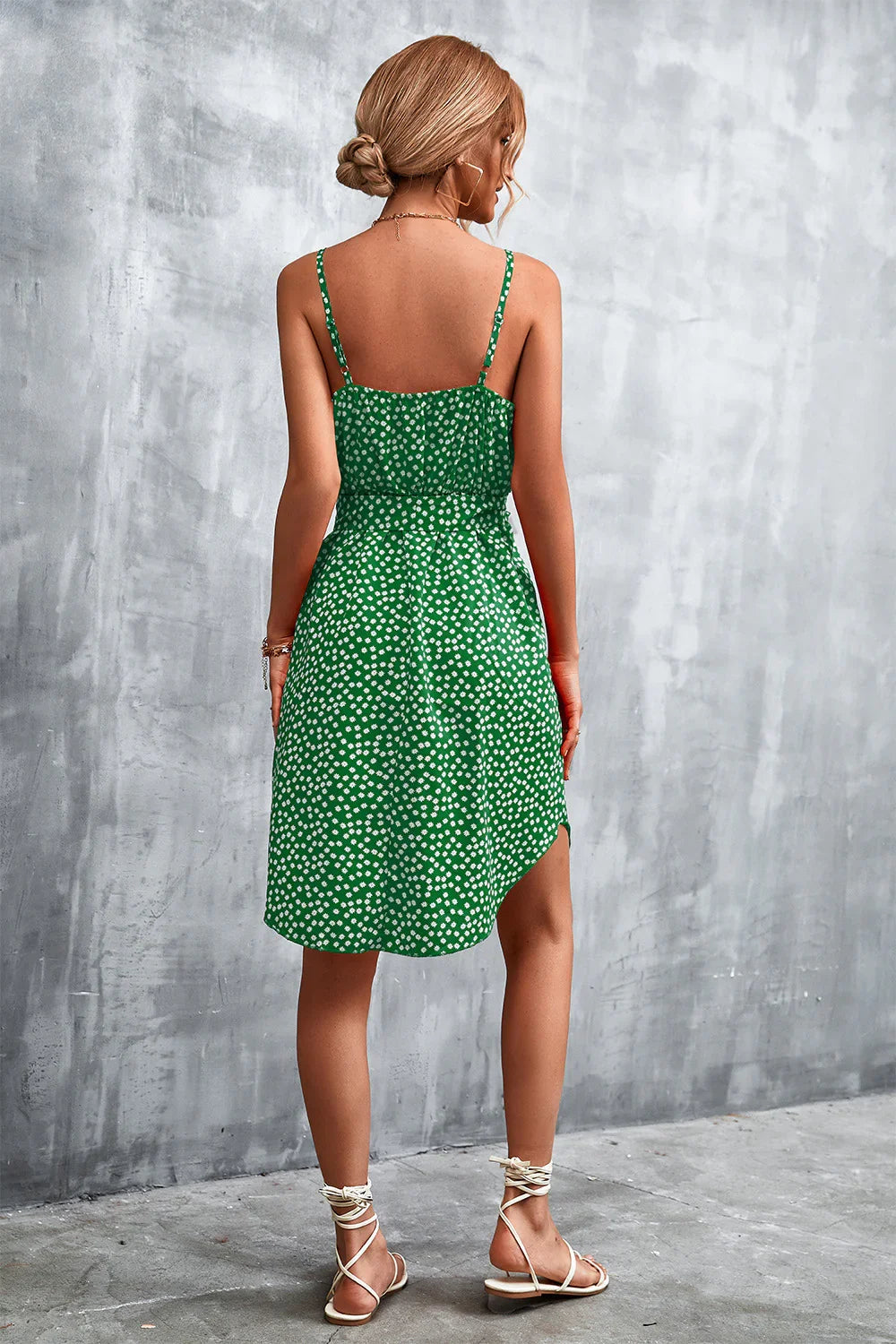 Printed V-Neck Tie Waist Mini Dress - Southern Shores Clothing