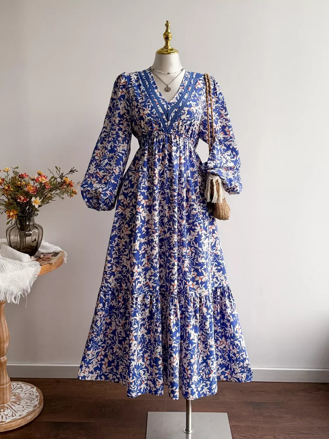 Plus Size Floral Print V Neck Maxi Dress - Southern Shores Clothing