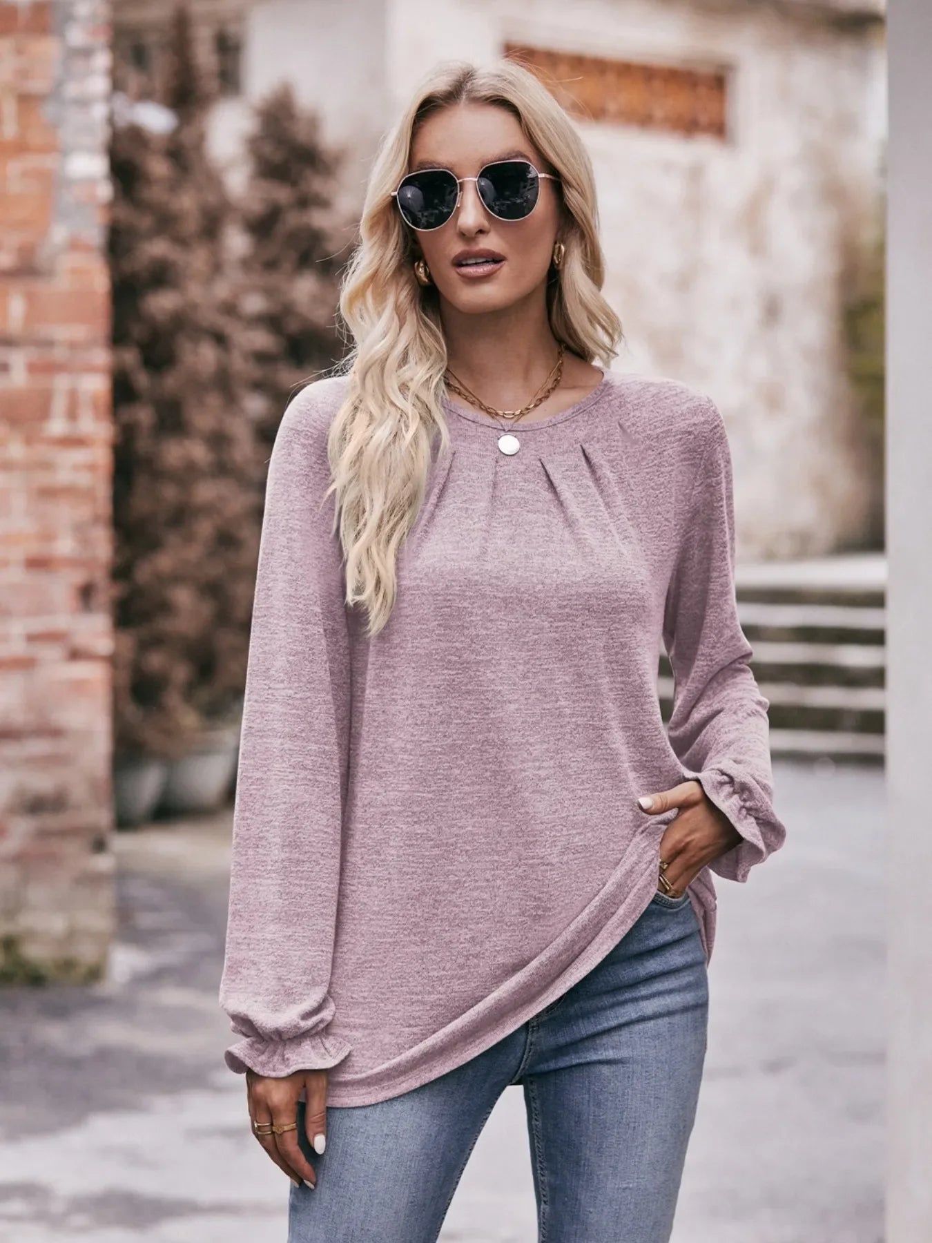 Round Neck Long Sleeve Casual T-Shirt - Southern Shores Clothing