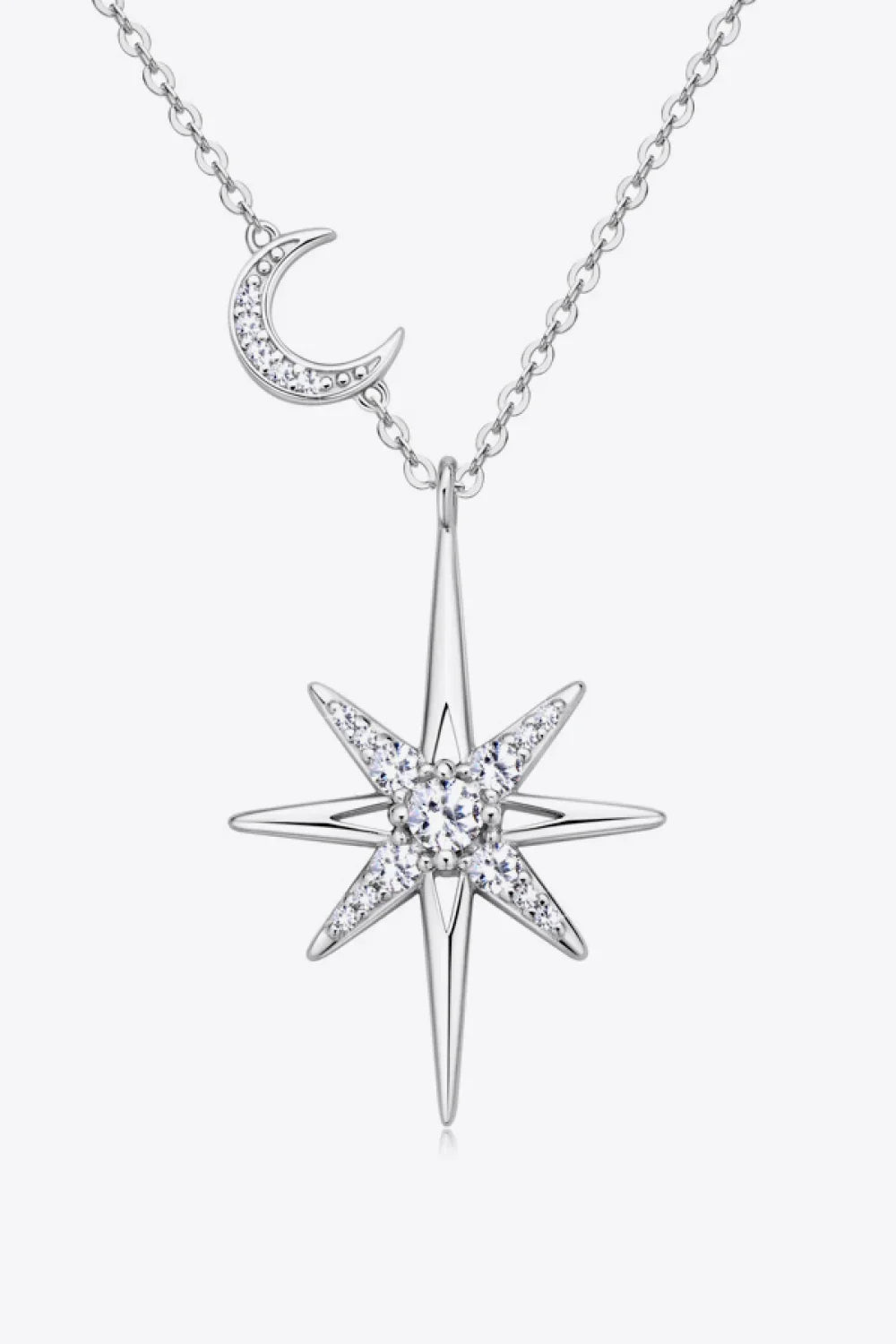 Platinum-Plated Moissanite Sterling Silver Star Moon Necklace - Southern Shores Clothing