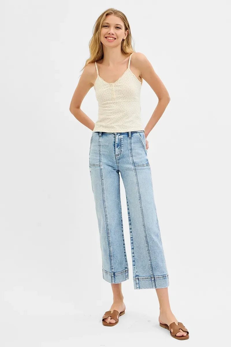 High Rise Cropped Wide Leg Denim Jeans Plus Size - Southern Shores Clothing