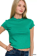 Cotton Modal Slub Lettuce Trimmed Cropped T Shirt - Southern Shores Clothing