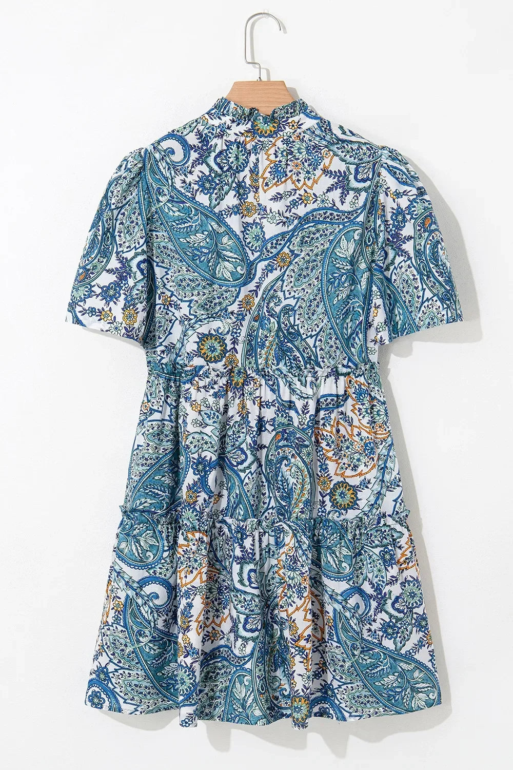 Paisley Floral Cotton V Neck Short Sleeve Mini Casual Dress - Southern Shores Clothing