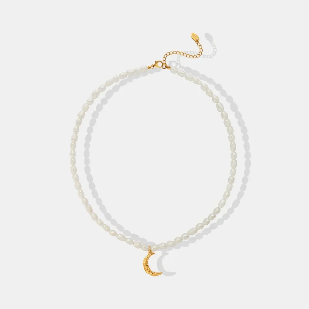 Freshwater Pearl Moon Pendant Necklace Titanium Steel Chain - Southern Shores Clothing