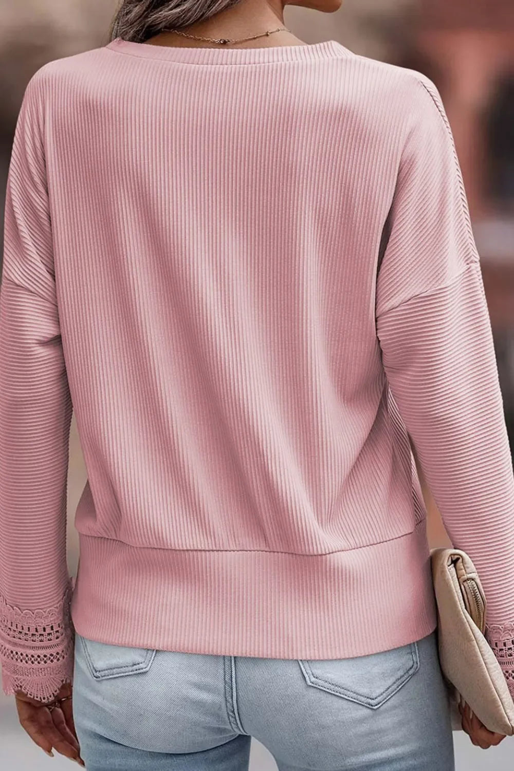 Lace Detail V-Neck Long Sleeve T-Shirt Top - Southern Shores Clothing
