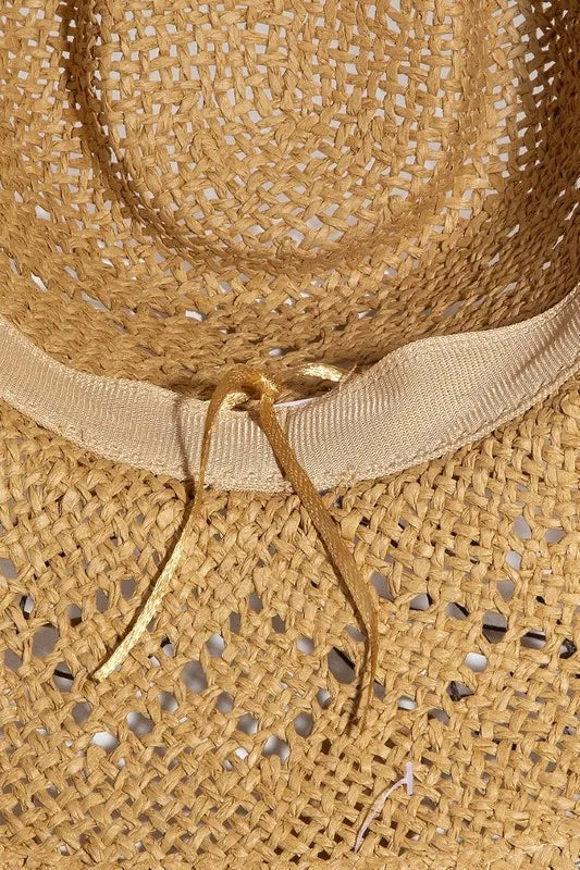 One Size Beaded Shell Strap Western Straw Hat Boho