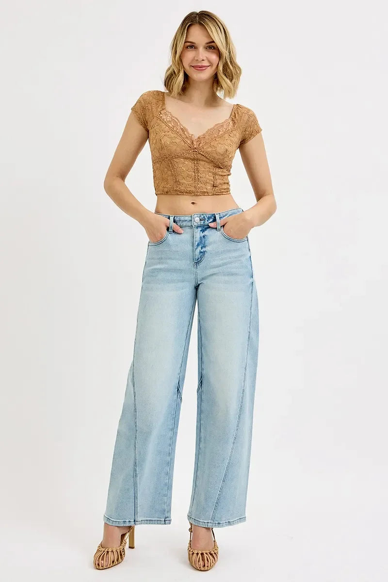 Mid Rise Barrel Jeans Plus Size Denim Stretch Comfort - Southern Shores Clothing